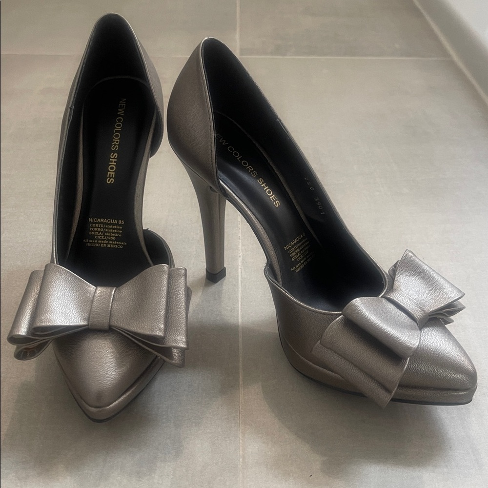 Elegant Silver Bow Heels
